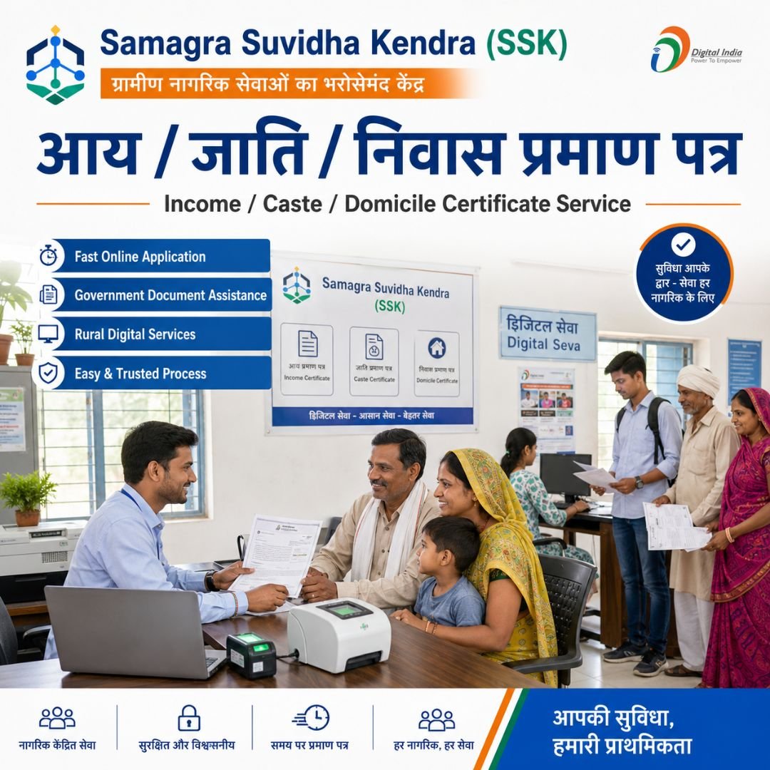 Income / Caste / Domicile Certificate Service – आय / जाति / निवास प्रमाण पत्र सेवा